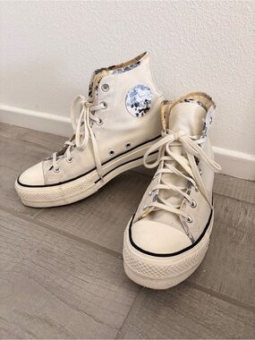 Rare Watercolor Women's Cream High-Top Canvas Converse Sneakers